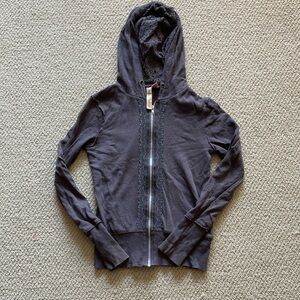 Eyeshadow Grey Hoodie Full Zip Sweater Size Small Feminine Gothic Lace Trim GUC